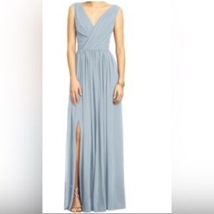 Dessy Collection Sleeveless Draped Chiffon Maxi Dress with Front Slit No SZ EUC